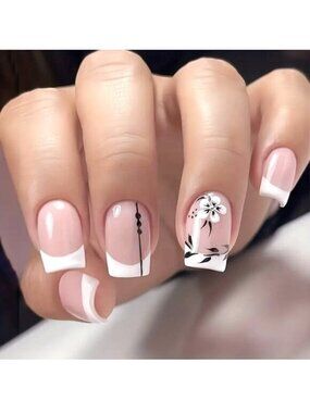 Nails French Flower 24 Press On Fake Stylish Trendy Glam Manicure Sexy Glam Cute